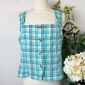 Maeve Turquoise Plaid Button-Front Tank | Large | NWT | Anthropologie